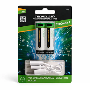 Pack 2 Pilas Recargables AA Litio Tecnolab TL-719