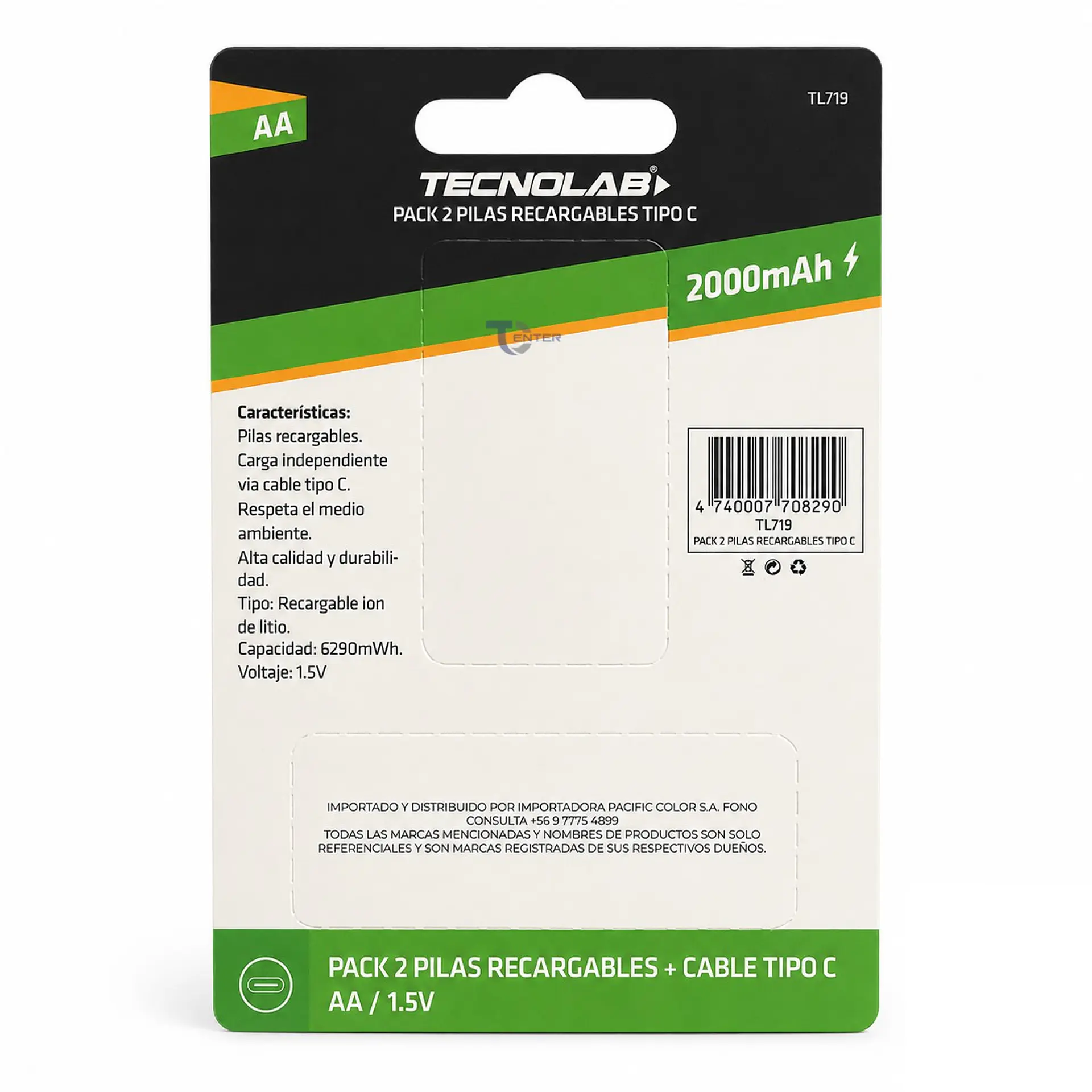 Pack 2 Pilas Recargables AA Litio Tecnolab TL-719 2