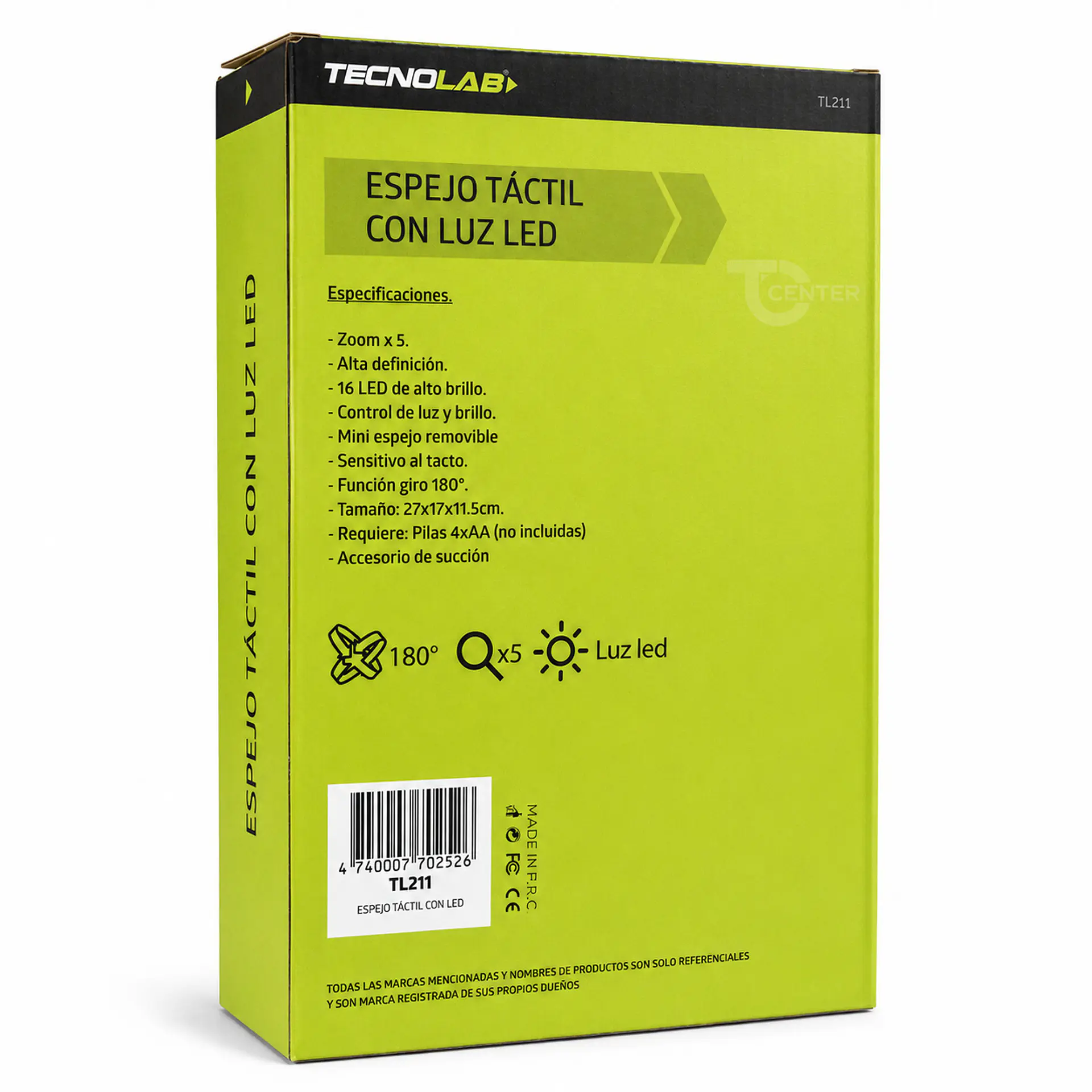 Espejo Táctil LED 5X Tecnolab TL211 Negro 5