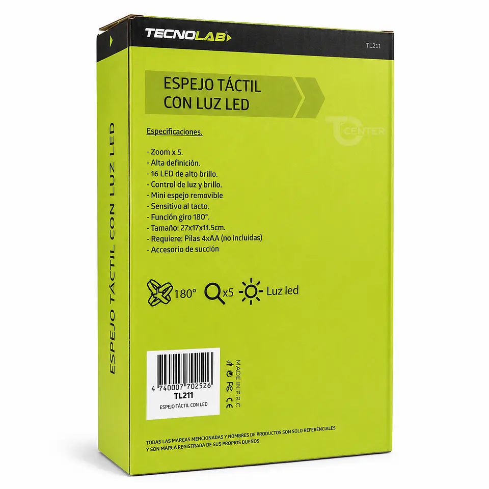 Espejo Táctil LED 5X Tecnolab TL211 Negro 5
