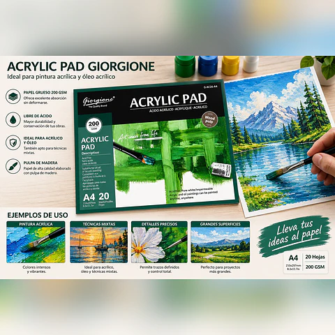 Block Acrílico Giorgione G-AC20 A4 200 g · 20 Hojas Por Mayor