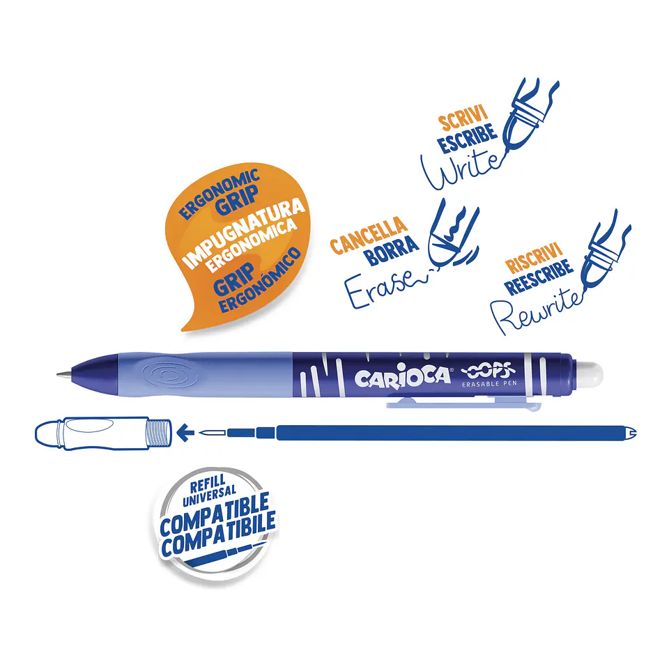Bolígrafo Borrable Retráctil Carioca Oops Azul 0,7 mm Por Mayor 2