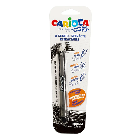 Bolígrafo Borrable Retráctil Carioca Oops Negro 0,7 mm Por Mayor