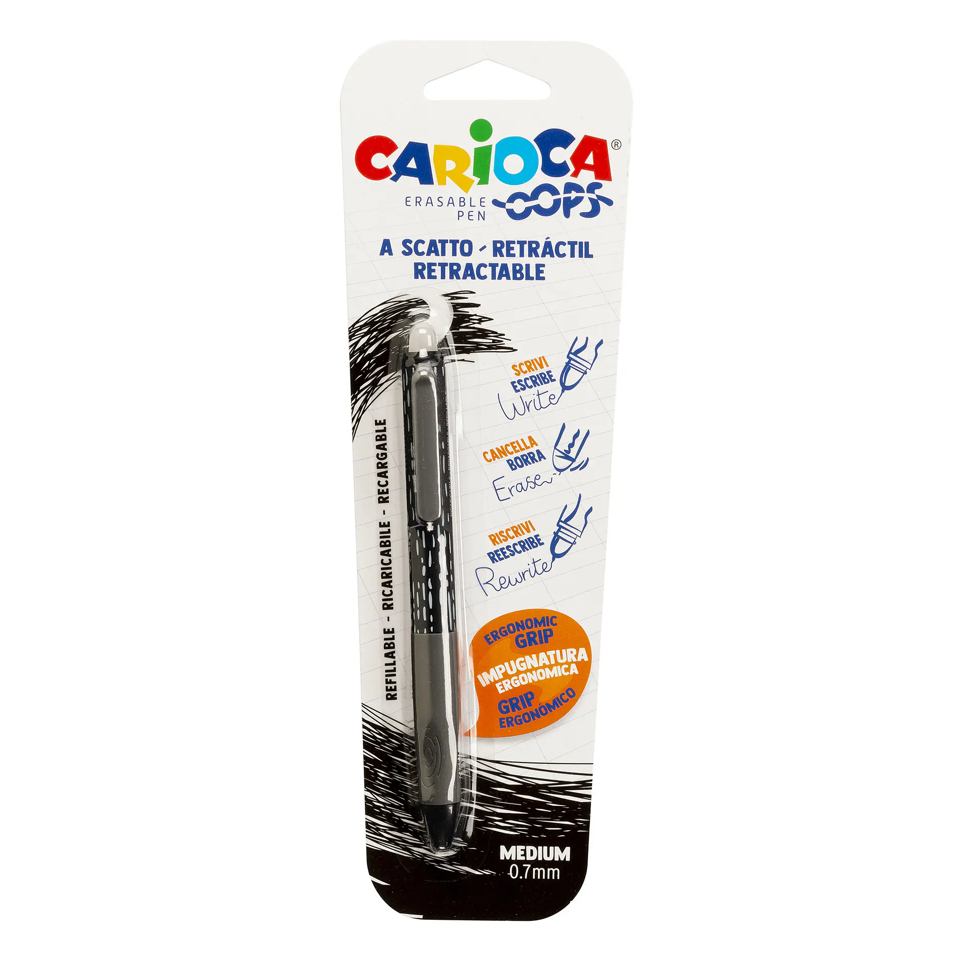 Bolígrafo Borrable Retráctil Carioca Oops Negro 0,7 mm Por Mayor 1