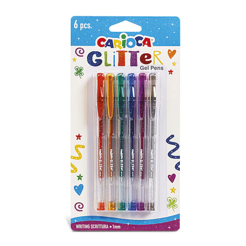 Bolígrafos Gel con Glitter Carioca 6 Unidades Por Mayor