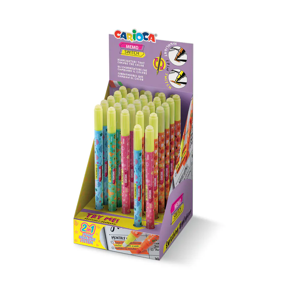 Expositor 27 Destacadores Carioca Memo Switch Cambia Color Por Mayor 1