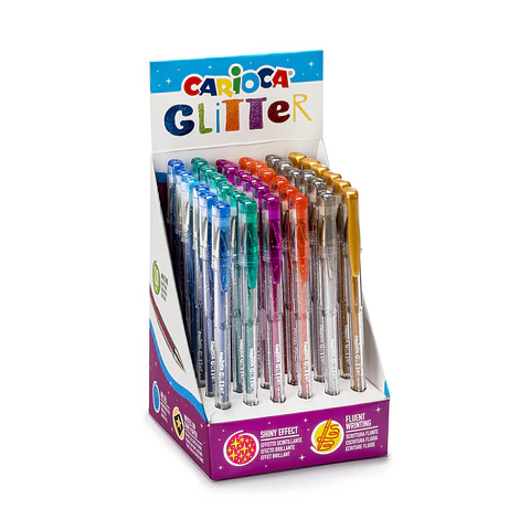 Expositor 36 Bolígrafos Gel con Glitter Carioca Por Mayor