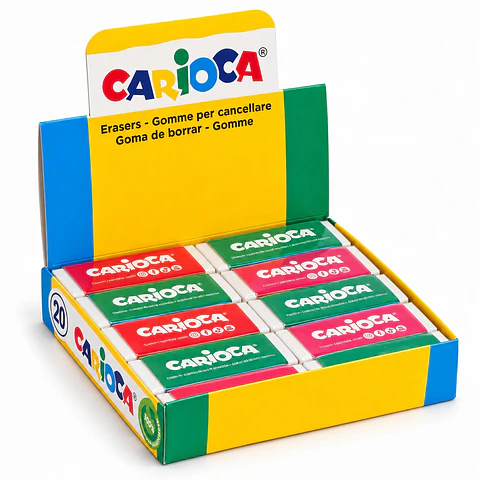 Expositor 20 Gomas de Borrar Rectangulares Carioca Por Mayor