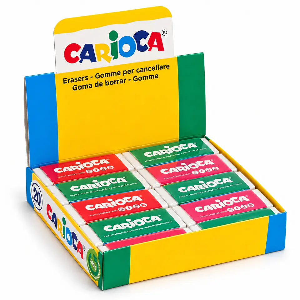 Expositor 20 Gomas de Borrar Rectangulares Carioca Por Mayor 2