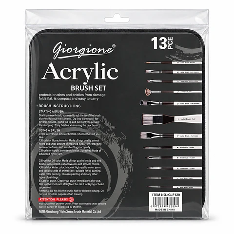 Set 12 Pinceles Nylon Giorgione G-F120 Acrílico y Acuarela Por Mayor