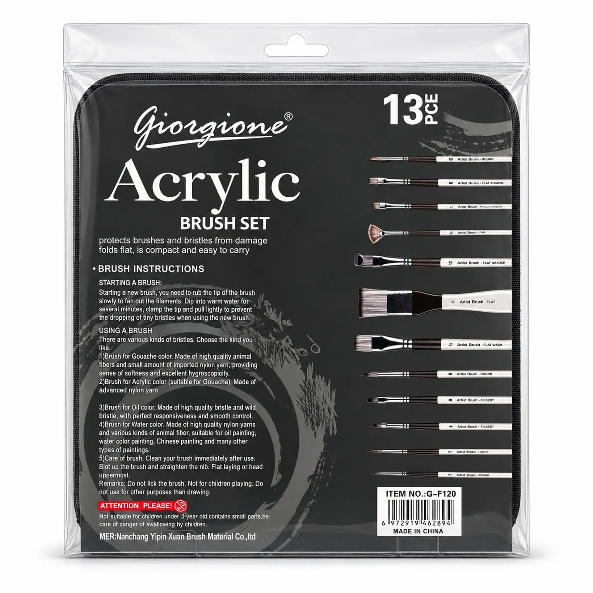 Set 12 Pinceles Nylon Giorgione G-F120 Acrílico y Acuarela Por Mayor 2