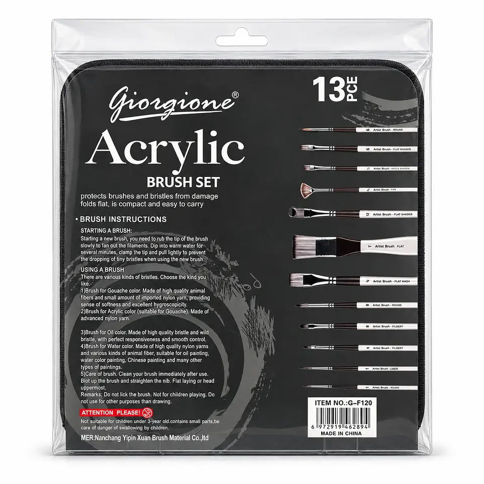 Set 12 Pinceles Nylon Giorgione G-F120 Acrílico y Acuarela Por Mayor 2