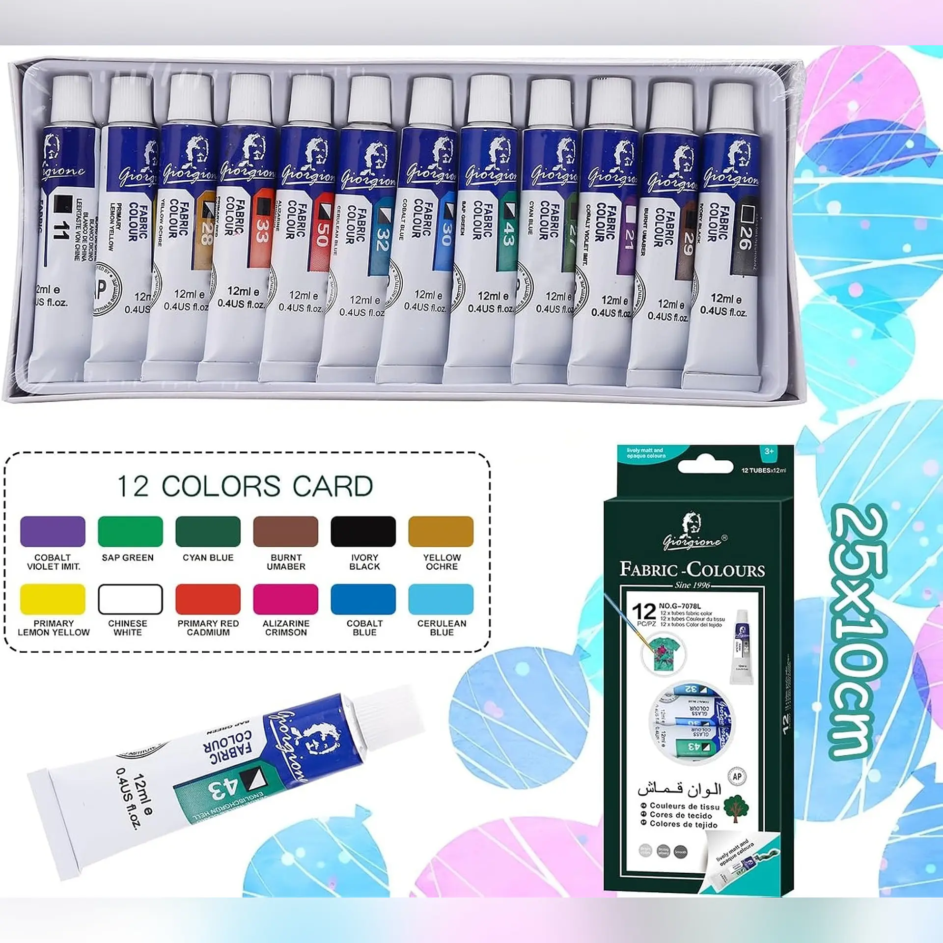 Set 12 Pinturas para Tela Giorgione G-7078 · 12 x 12 ml Por Mayor 3