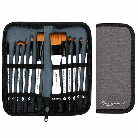 Set 12 Pinceles Giorgione G-F130 Acrílico y Acuarela Por Mayor