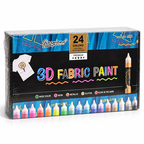 Set 24 Pinturas 3D para Tela Giorgione 30 ml + 3 Pinceles Por Mayor