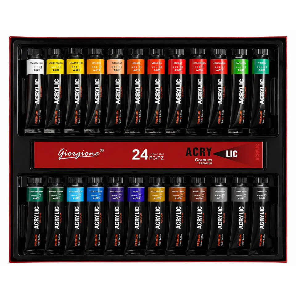 Set 24 Pinturas Acrílicas Giorgione G-AC2405 Tubos 12 ml Por Mayor 1