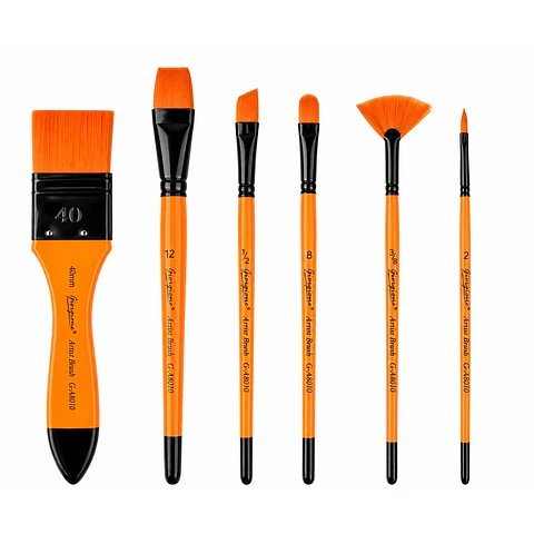 Set 6 Pinceles Giorgione G-A8010 100% Nylon Mango Naranja Por Mayor