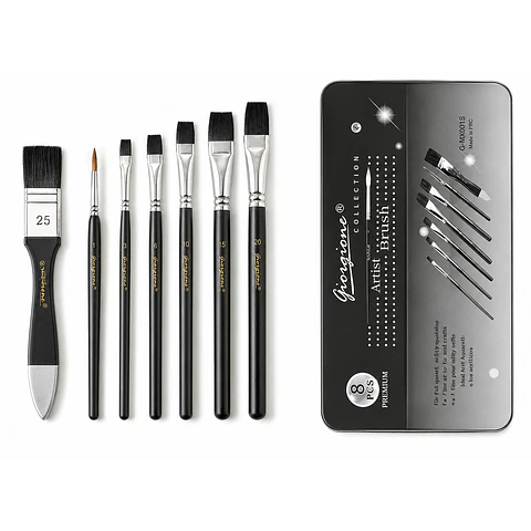 Set 8 Pinceles Giorgione MX001 Pelo Negro Estuche Metálico Por Mayor