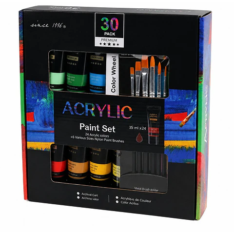 Set 24 Pinturas Acrílicas Giorgione 35 ml + 6 Pinceles Por Mayor