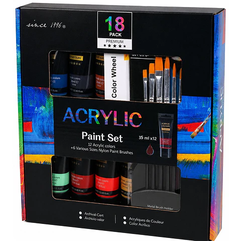 Set 12 Pinturas Acrílicas Giorgione 35 ml + 6 Pinceles Por Mayor