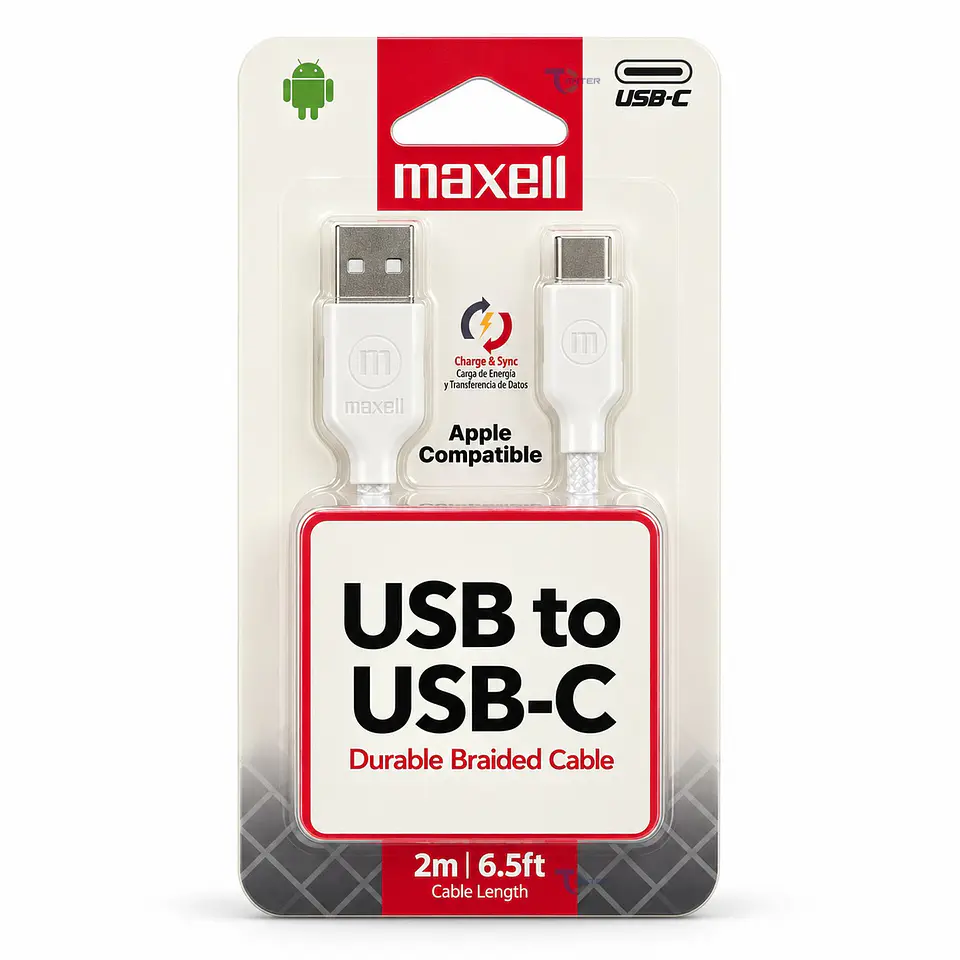 Cable Trenzado USB-A a USB-C Maxell BRACW-2M 2 m Blanco 1
