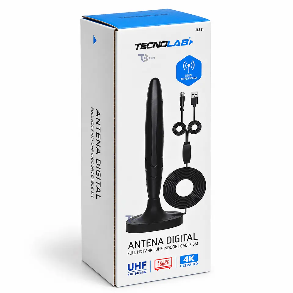 Antena TV Tecnolab TL631 Amplificada USB 25 dB 3 m 5