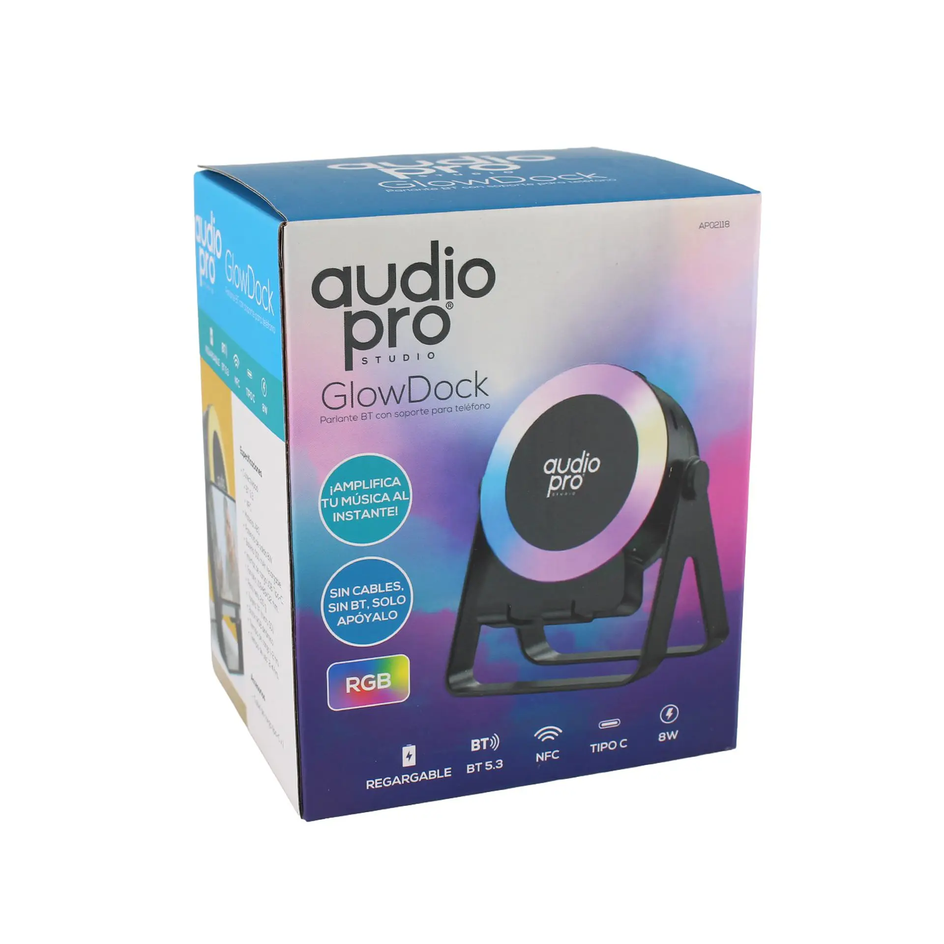 Parlante AudioPro AP02118 GlowDock RGB con soporte 9