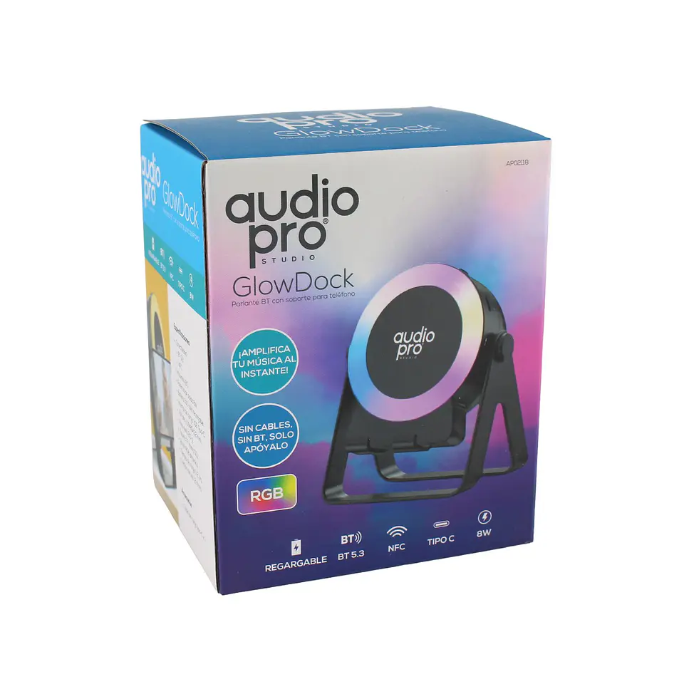 Parlante AudioPro AP02118 GlowDock RGB con soporte 9