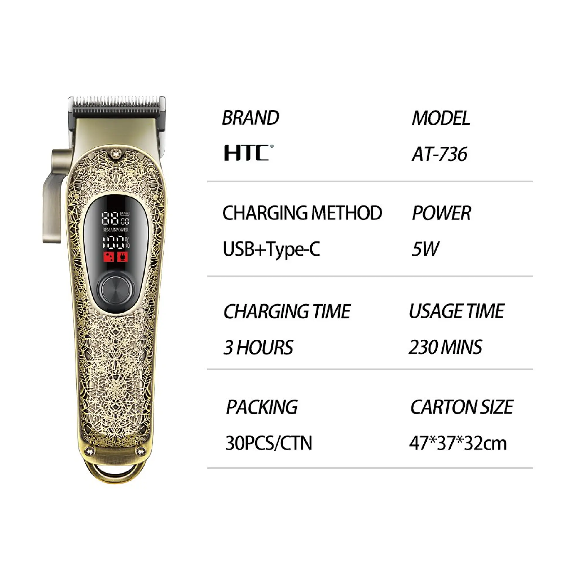Máquina Clipper Profesional (Carcasa Metálica) HTC 09-AT-736 5