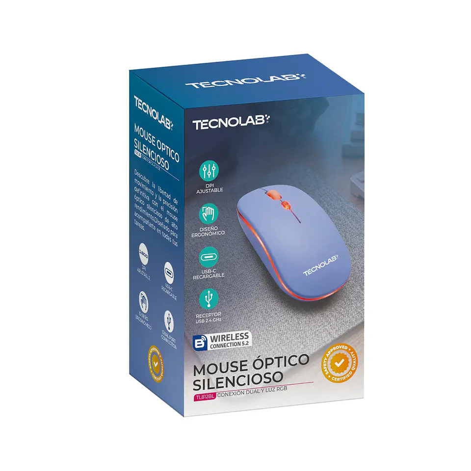 Mouse Óptico Inalámbrico Silencioso RGB TecnoLab 03-TL812BL 1