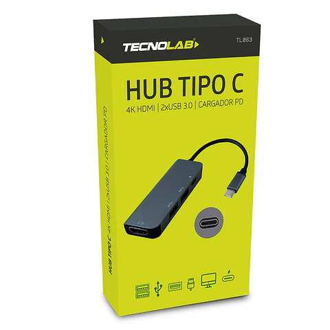 Hub tipo C HDMI 4k, 2 USB 3.0 TecnoLab 03-TL063