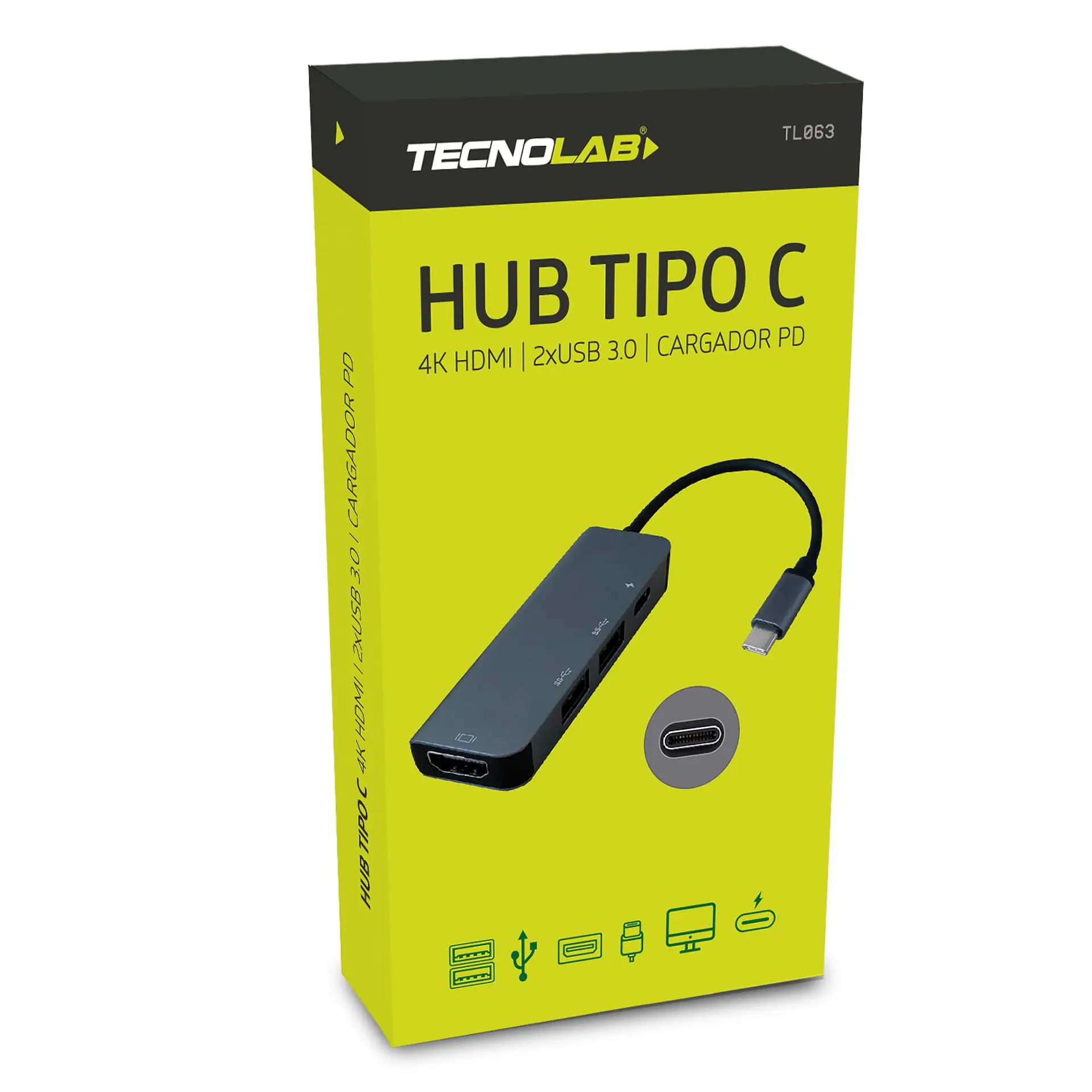 Hub tipo C HDMI 4k, 2 USB 3.0 TecnoLab 03-TL063 1