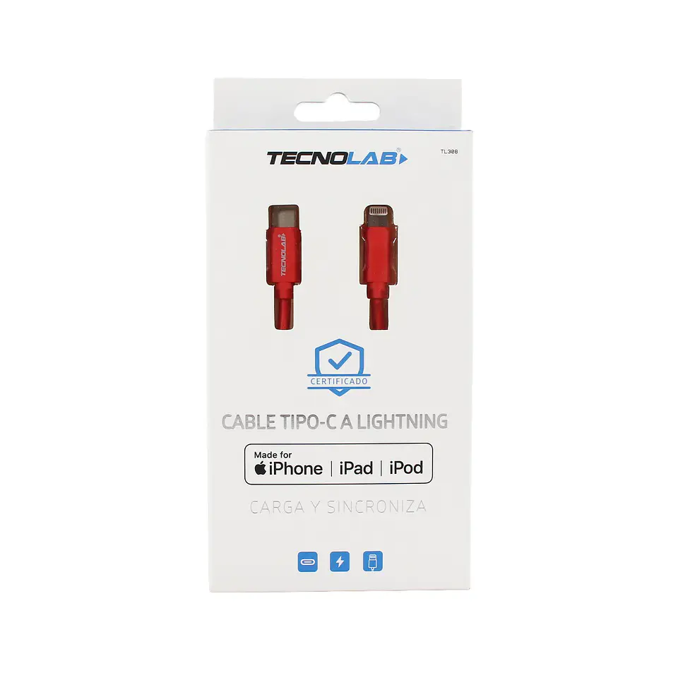 Cable Tipo C a Lightning rojo TecnoLab 03-TL308R 3
