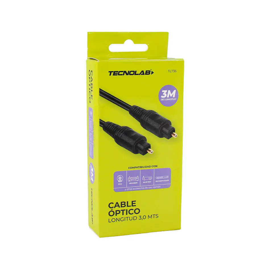 Cable Óptico tipo macho , 3 mts. color BK TecnoLab 03-TL736 1