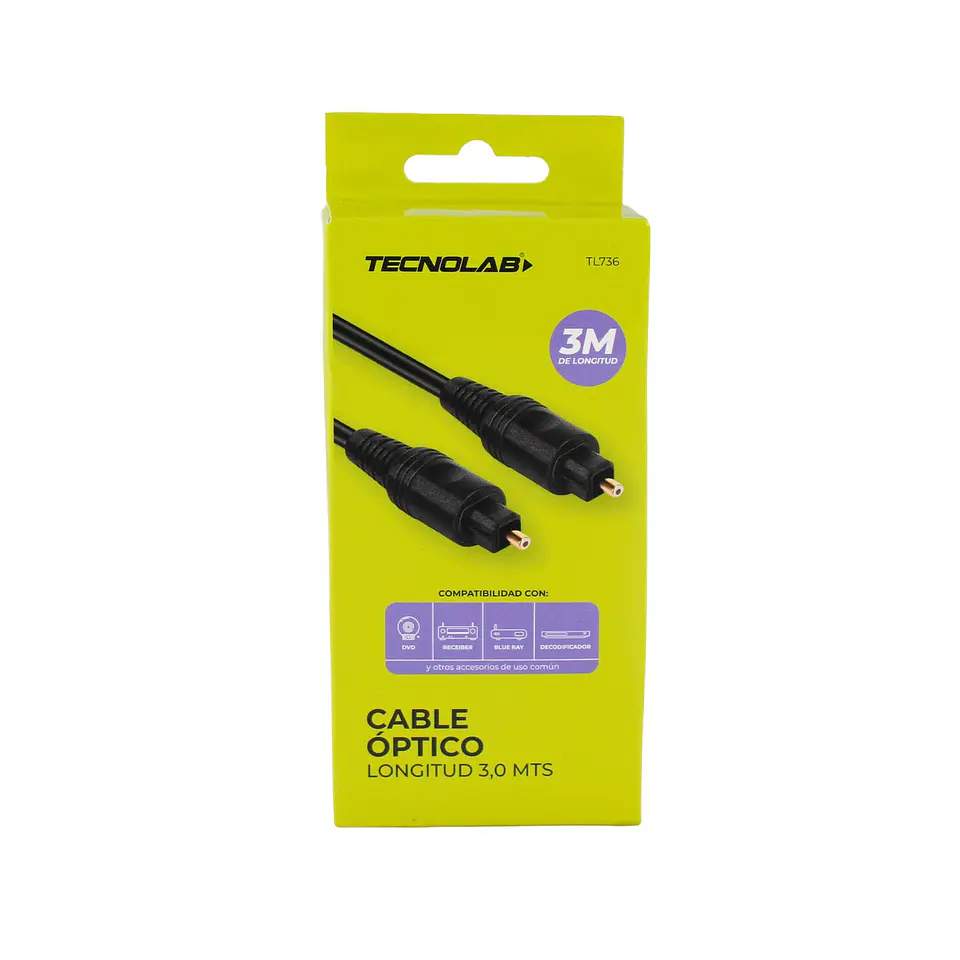 Cable Óptico tipo macho , 3 mts. color BK TecnoLab 03-TL736 2