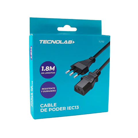 Cable de poder IEC13 1,8 m TecnoLab TL752
