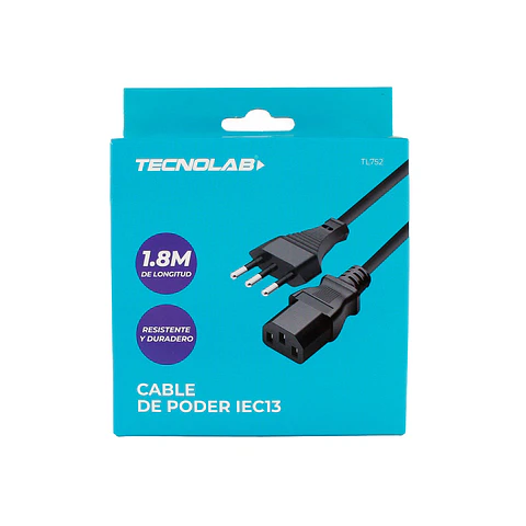 Cable de poder IEC13 1,8 m TecnoLab TL752
