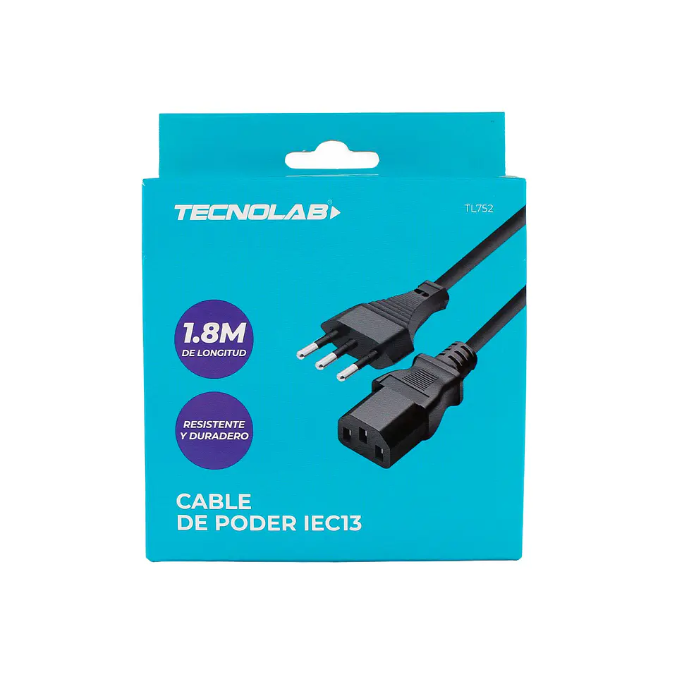 Cable de poder IEC13 1,8 m TecnoLab TL752 2