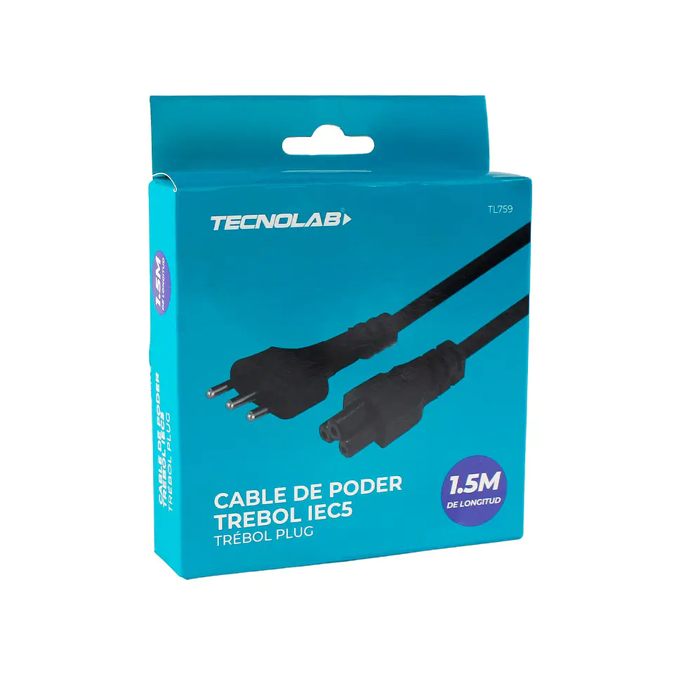 Cable de poder trébol IEC5 1,5 m TecnoLab TL759 2