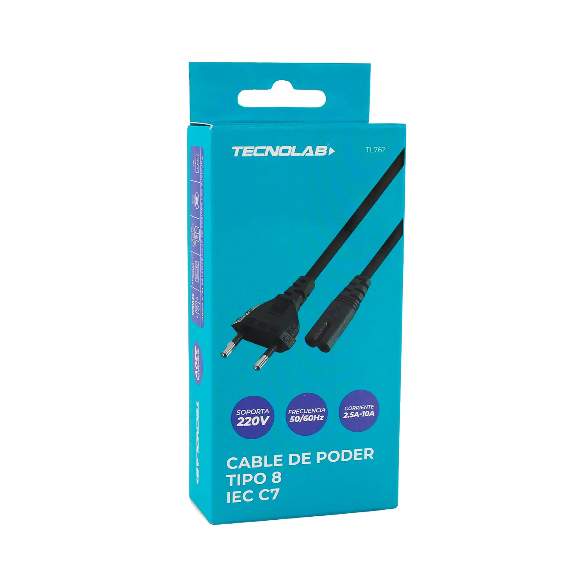 Cable de poder tipo 8 IEC C7 1,8 m TecnoLab TL762 2