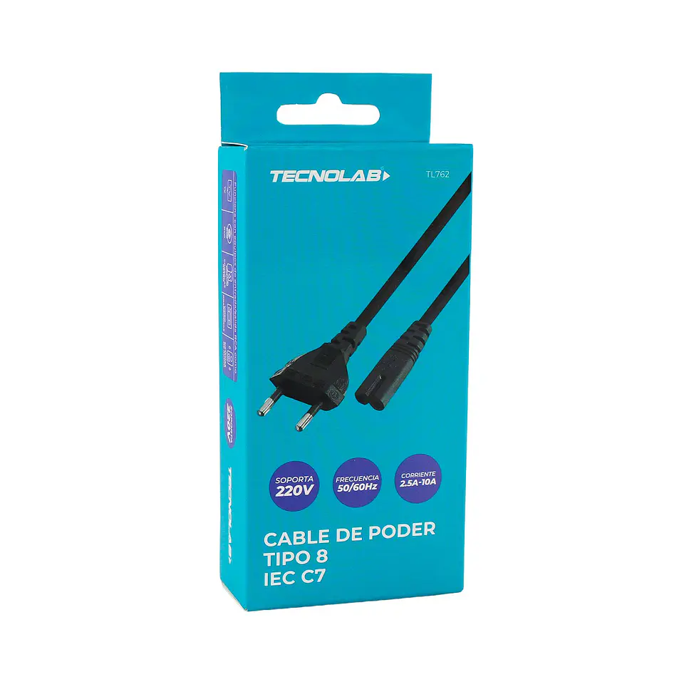 Cable de poder tipo 8 IEC C7 1,8 m TecnoLab TL762 2