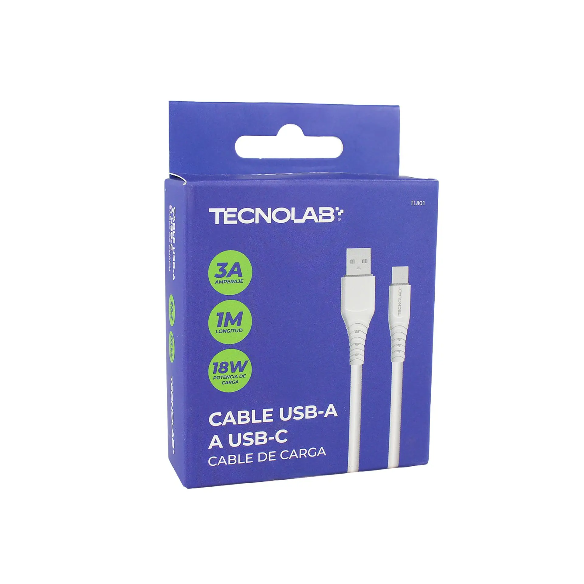 Cable USB-A a USB-C 18W 1 m blanco TecnoLab TL801 2