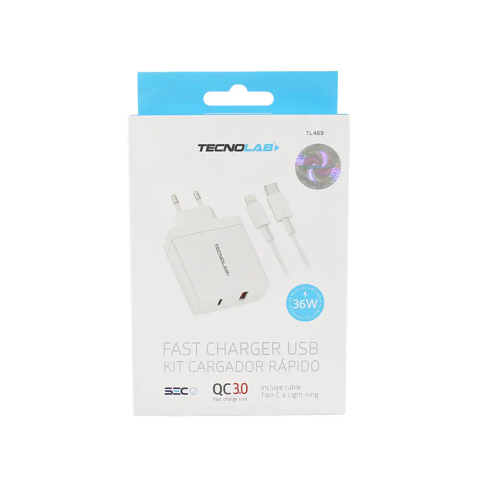 Kit cargador TecnoLab TL469 con cable Tipo C a Lightning 5