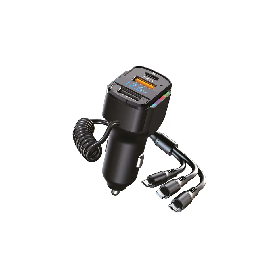Cargador auto TecnoLab TL508 RGB con cable 3 en 1 1