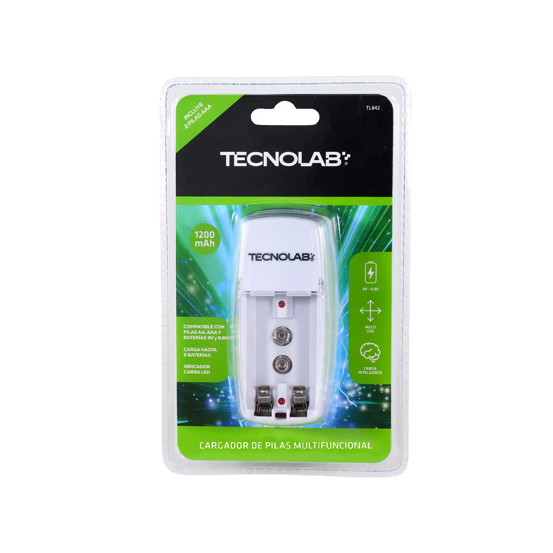 Cargador pilas TecnoLab TL842 blanco con 2 AAA 1