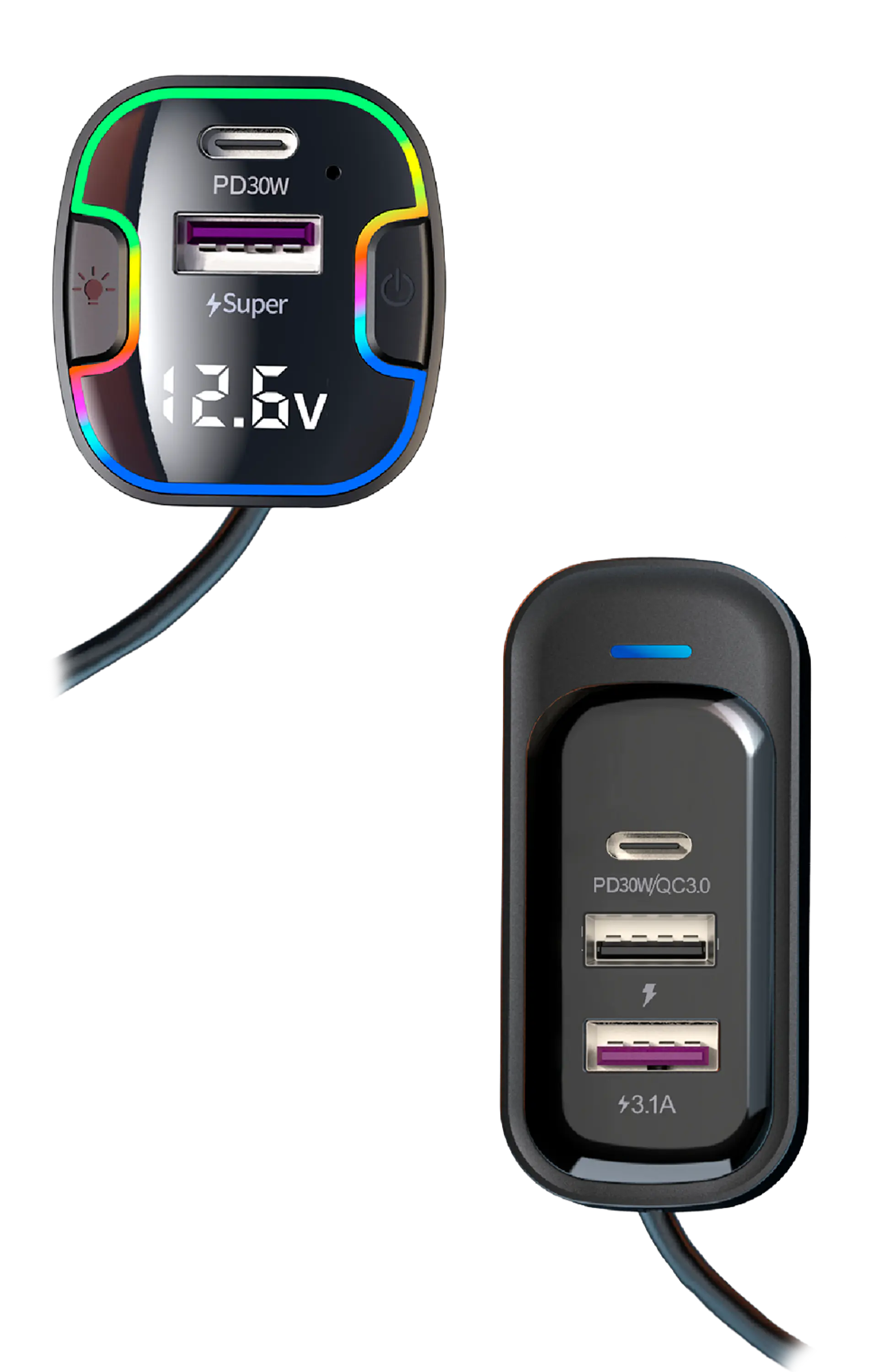 Cargador de auto TecnoLab TL863 con extensor RGB 2