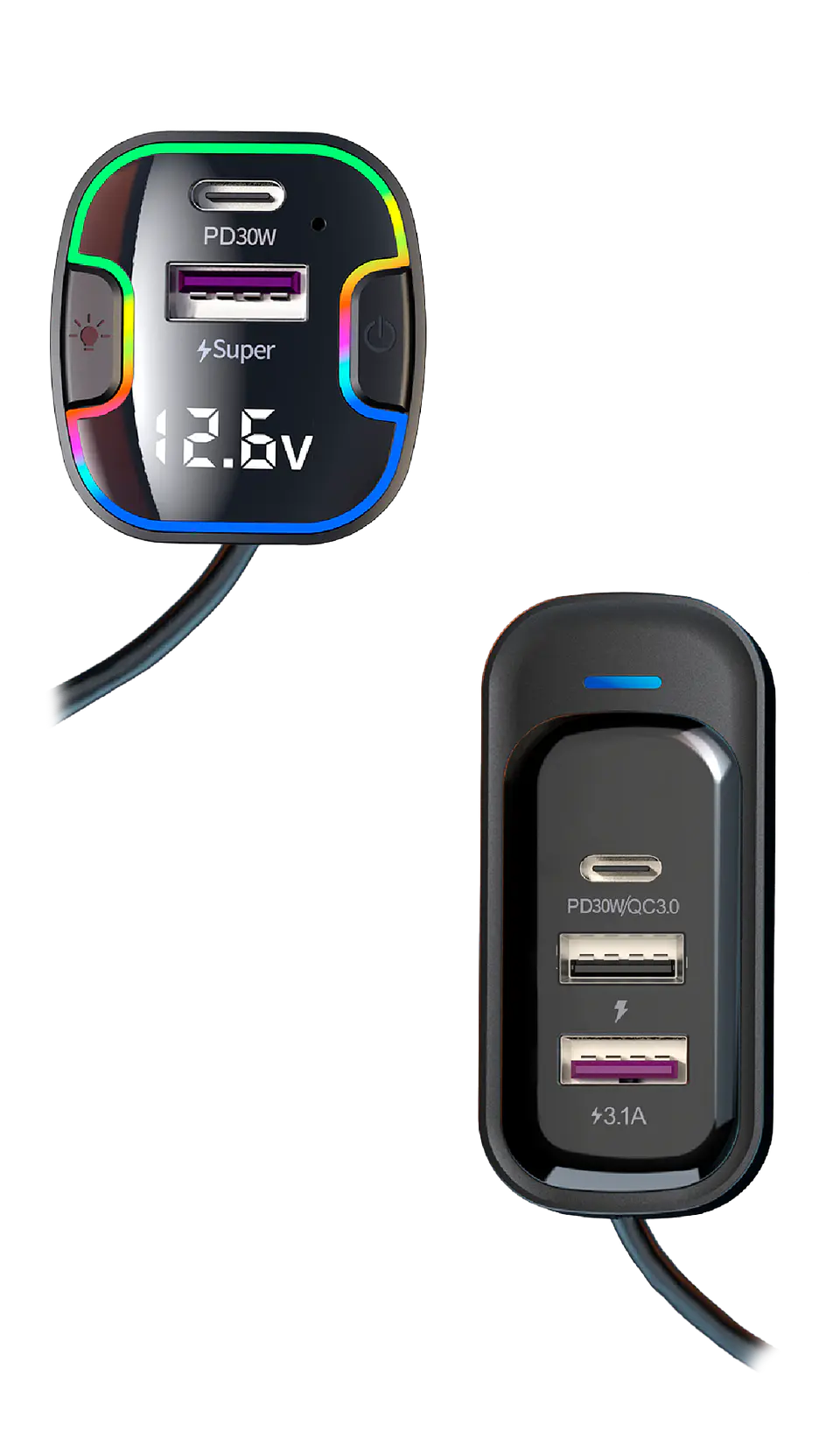 Cargador de auto TecnoLab TL863 con extensor RGB 2