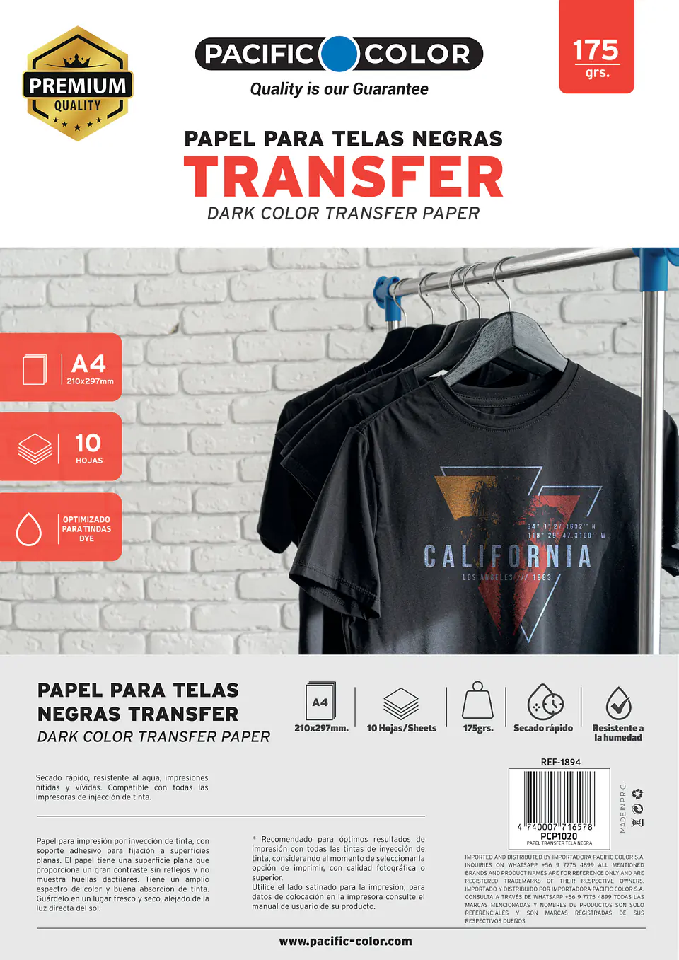 Papel transfer Pacific Color A4 10 hojas, ref. 12-PCP1020 1