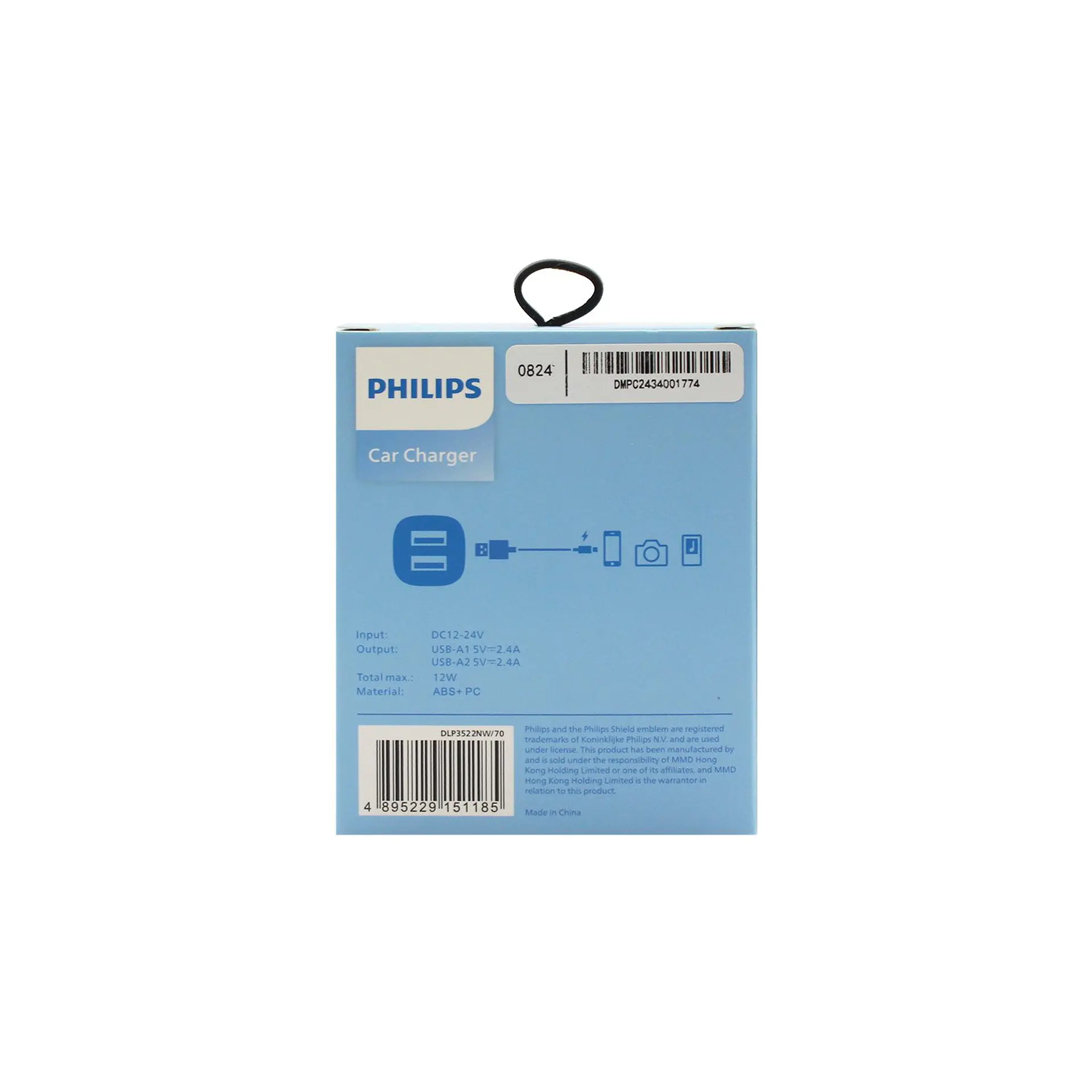 Cargador auto Philips DLP3522NW/70 blanco 2 USB-A 3