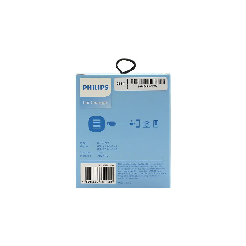 Cargador auto Philips DLP3522NW/70 blanco 2 USB-A 3